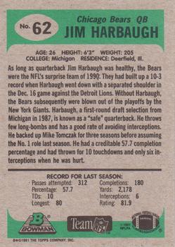 1991 Bowman #62 Jim Harbaugh Back