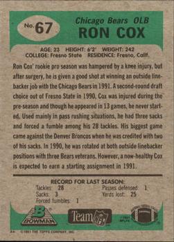 1991 Bowman #67 Ron Cox Back
