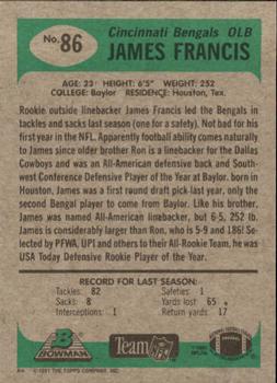 1991 Bowman #86 James Francis Back