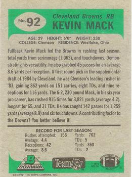 1991 Bowman #92 Kevin Mack Back