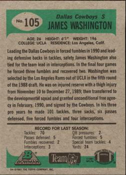 1991 Bowman #105 James Washington Back