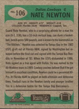 1991 Bowman #106 Nate Newton Back