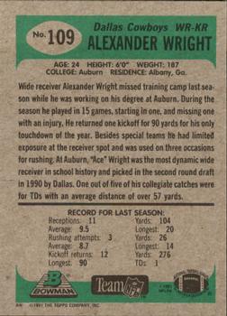 1991 Bowman #109 Alexander Wright Back