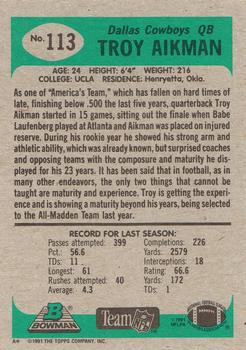 1991 Bowman #113 Troy Aikman Back