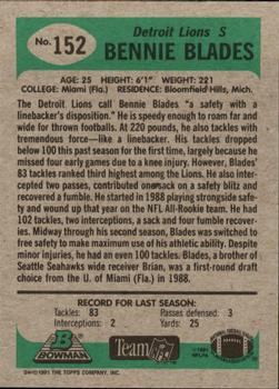 1991 Bowman #152 Bennie Blades Back