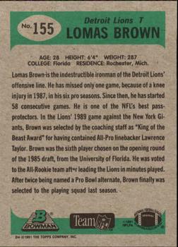 1991 Bowman #155 Lomas Brown Back