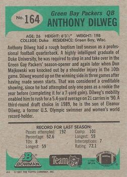 1991 Bowman #164 Anthony Dilweg Back