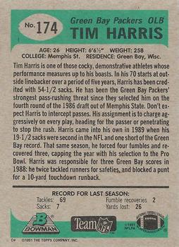 1991 Bowman #174 Tim Harris Back