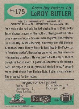 1991 Bowman #175 LeRoy Butler Back