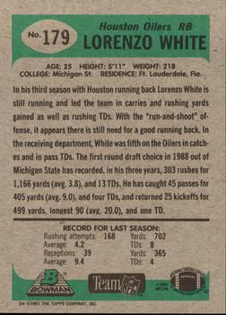 1991 Bowman #179 Lorenzo White Back