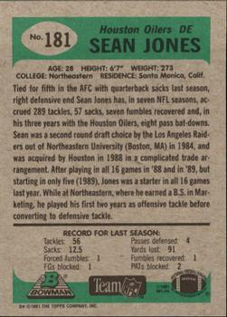 1991 Bowman #181 Sean Jones Back