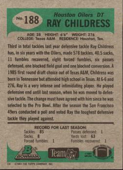 1991 Bowman #188 Ray Childress Back