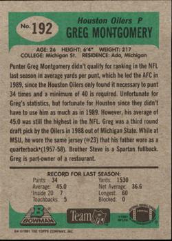 1991 Bowman #192 Greg Montgomery Back