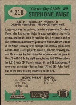 1991 Bowman #218 Stephone Paige Back
