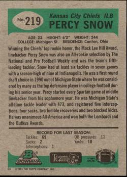 1991 Bowman #219 Percy Snow Back