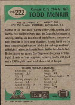 1991 Bowman #222 Todd McNair Back