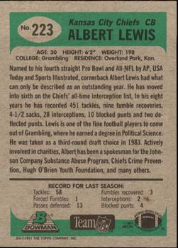 1991 Bowman #223 Albert Lewis Back
