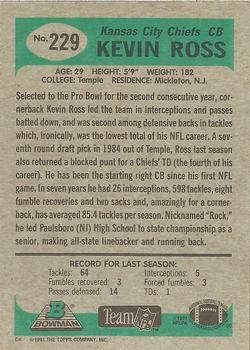 1991 Bowman #229 Kevin Ross Back