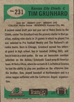 1991 Bowman #231 Tim Grunhard Back