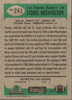 1991 Bowman #241 Lionel Washington Back