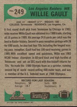 1991 Bowman #249 Willie Gault Back