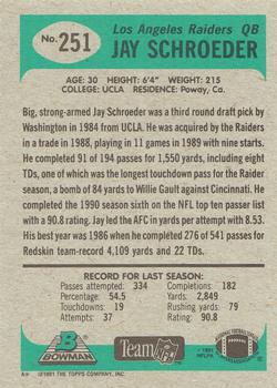 1991 Bowman #251 Jay Schroeder Back