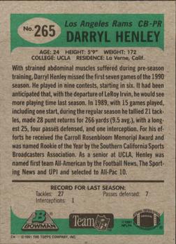 1991 Bowman #265 Darryl Henley Back