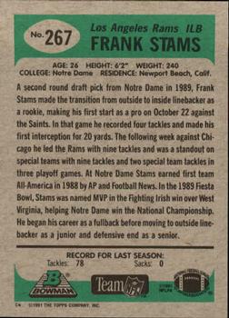 1991 Bowman #267 Frank Stams Back