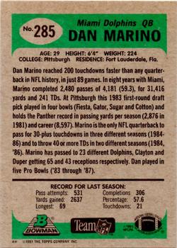 1991 Bowman #285 Dan Marino Back