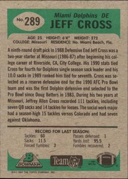 1991 Bowman #289 Jeff Cross Back