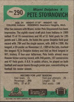 1991 Bowman #290 Pete Stoyanovich Back