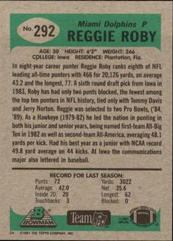 1991 Bowman #292 Reggie Roby Back