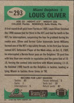 1991 Bowman #293 Louis Oliver Back