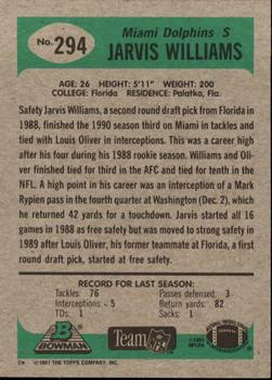 1991 Bowman #294 Jarvis Williams Back