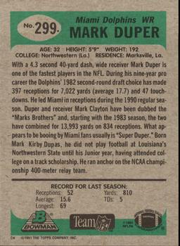1991 Bowman #299 Mark Duper Back