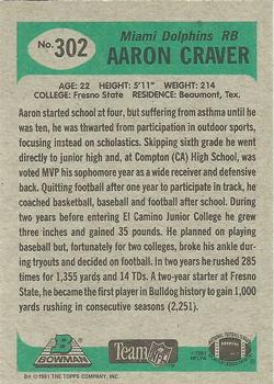 1991 Bowman #302 Aaron Craver Back