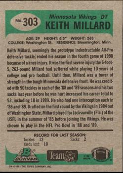 1991 Bowman #303 Keith Millard Back