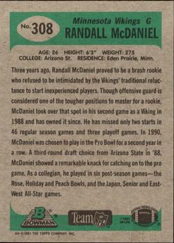1991 Bowman #308 Randall McDaniel Back