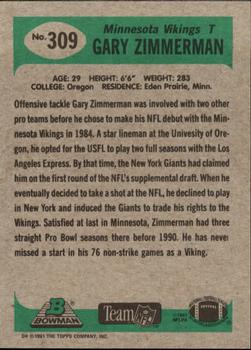 1991 Bowman #309 Gary Zimmerman Back