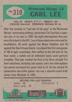 1991 Bowman #310 Carl Lee Back