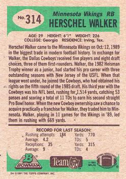 1991 Bowman #314 Herschel Walker Back