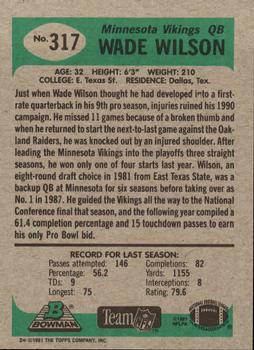 1991 Bowman #317 Wade Wilson Back