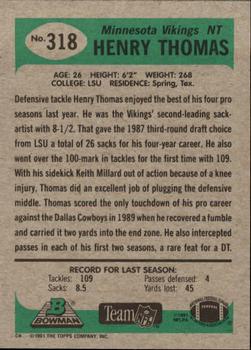 1991 Bowman #318 Henry Thomas Back