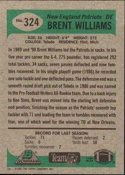 1991 Bowman #324 Brent Williams Back
