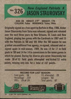 1991 Bowman #326 Jason Staurovsky Back