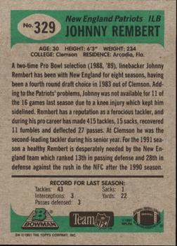 1991 Bowman #329 Johnny Rembert Back