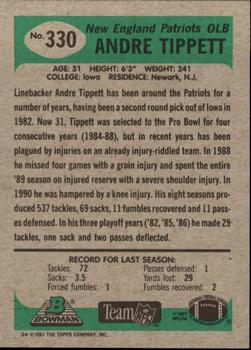 1991 Bowman #330 Andre Tippett Back