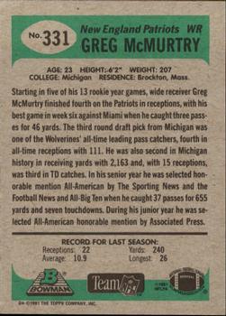 1991 Bowman #331 Greg McMurtry Back