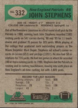 1991 Bowman #332 John Stephens Back