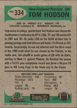 1991 Bowman #334 Tom Hodson Back